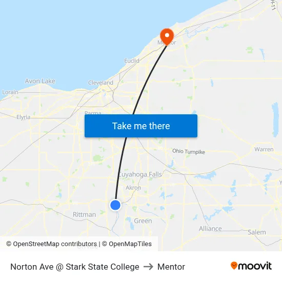 Norton Ave  @ Stark State College to Mentor map
