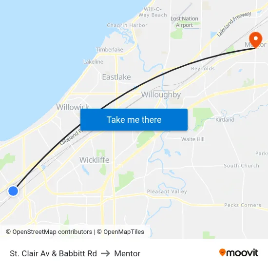 St. Clair Av & Babbitt Rd to Mentor map