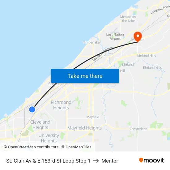 St. Clair Av & E 153rd St Loop Stop 1 to Mentor map