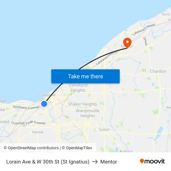 Lorain Ave & W 30th St (St Ignatius) to Mentor map