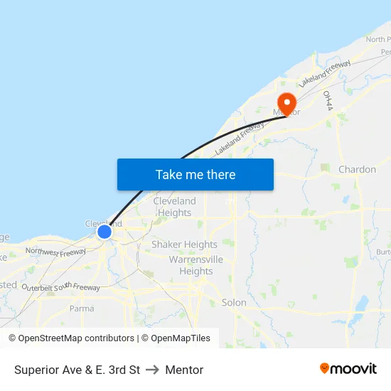 Superior Ave & E. 3rd St to Mentor map