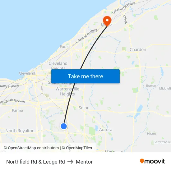 Northfield Rd & Ledge Rd to Mentor map