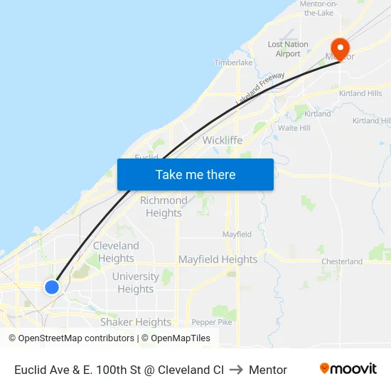 Euclid Ave  & E. 100th St @ Cleveland Cl to Mentor map