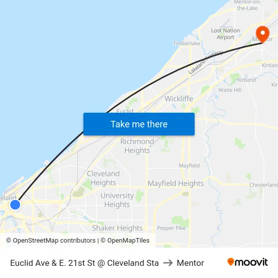 Euclid Ave  & E. 21st St @ Cleveland Sta to Mentor map
