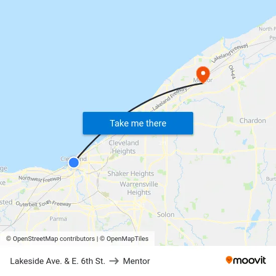 Lakeside Ave. & E. 6th St. to Mentor map