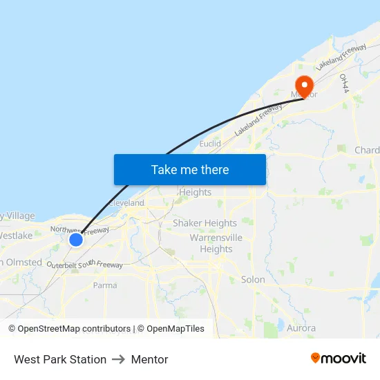 West Park Station to Mentor map