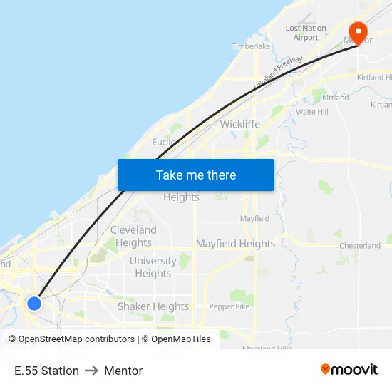 E.55 Station to Mentor map