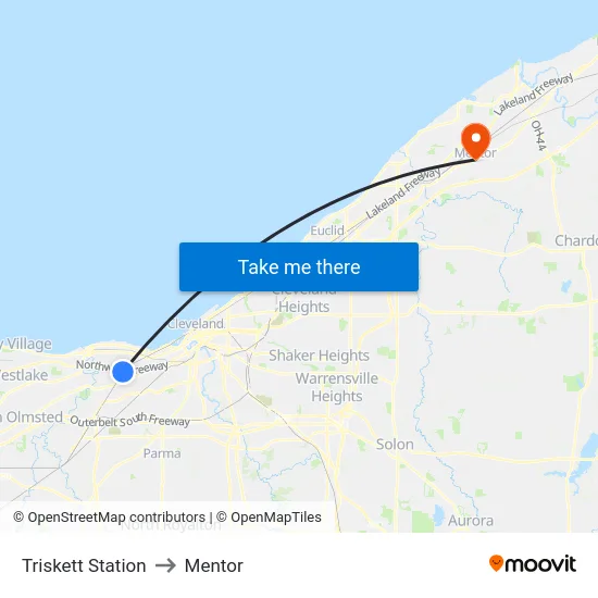 Triskett Station to Mentor map