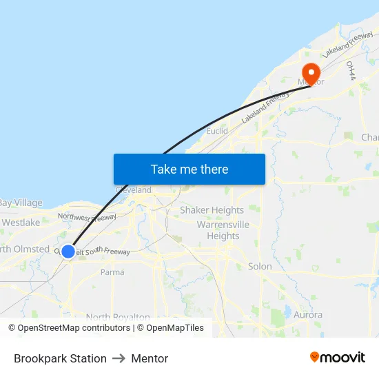 Brookpark Station to Mentor map