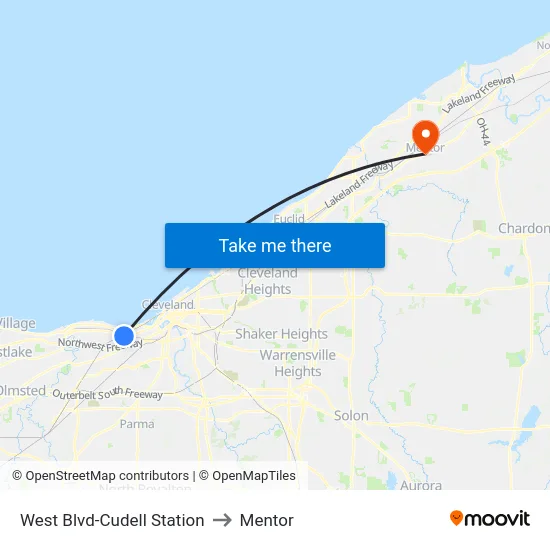 West Blvd-Cudell Station to Mentor map