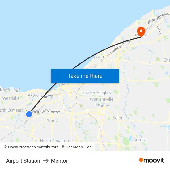 Airport Station to Mentor map
