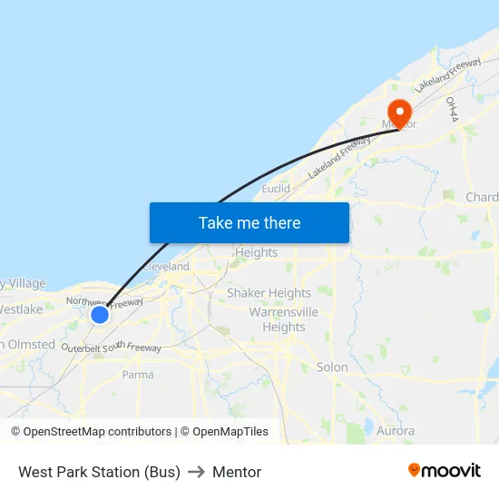 West Park Station (Bus) to Mentor map