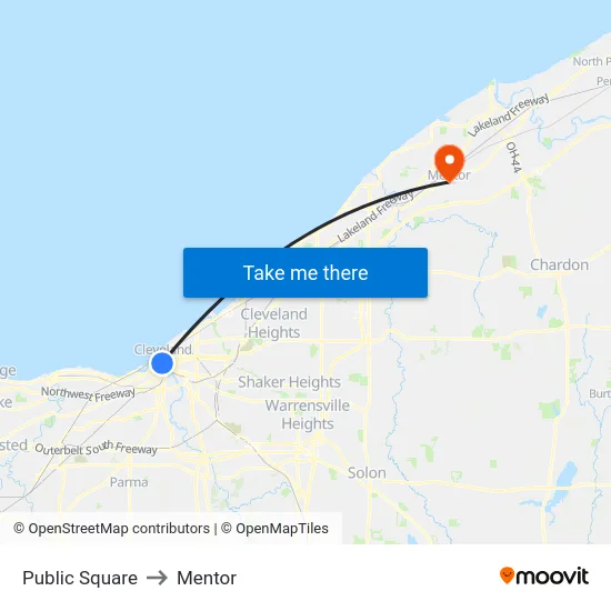 Public Square to Mentor map
