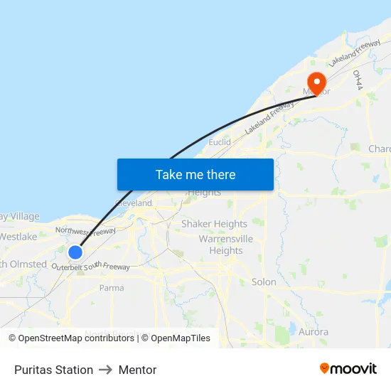 Puritas Station to Mentor map