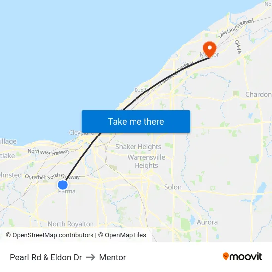Pearl Rd & Eldon Dr to Mentor map