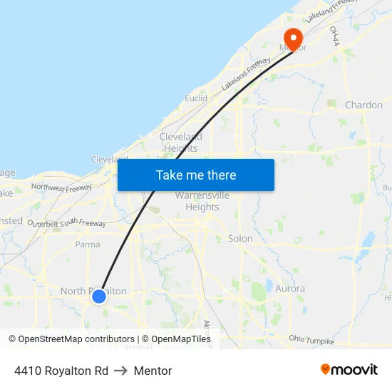 4410 Royalton Rd to Mentor map