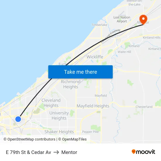 E 79th St & Cedar Av to Mentor map