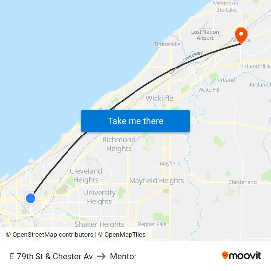 E 79th St & Chester Av to Mentor map