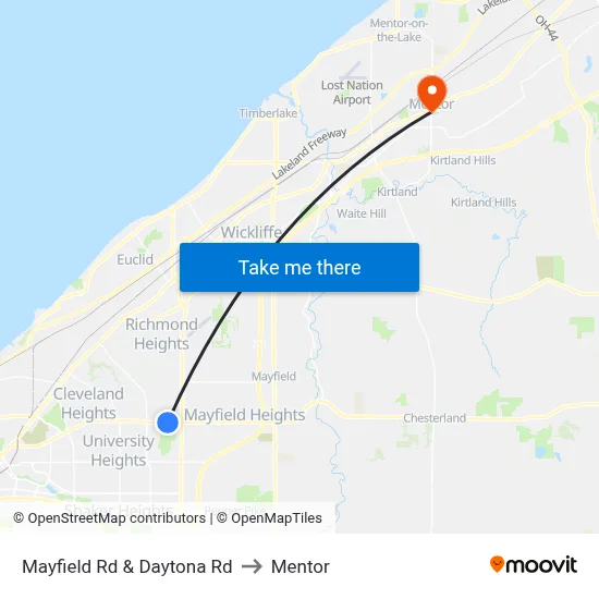Mayfield Rd & Daytona Rd to Mentor map