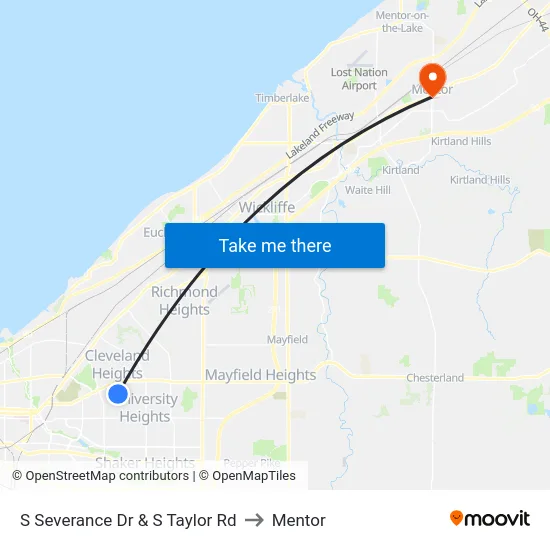 S Severance Dr & S Taylor Rd to Mentor map