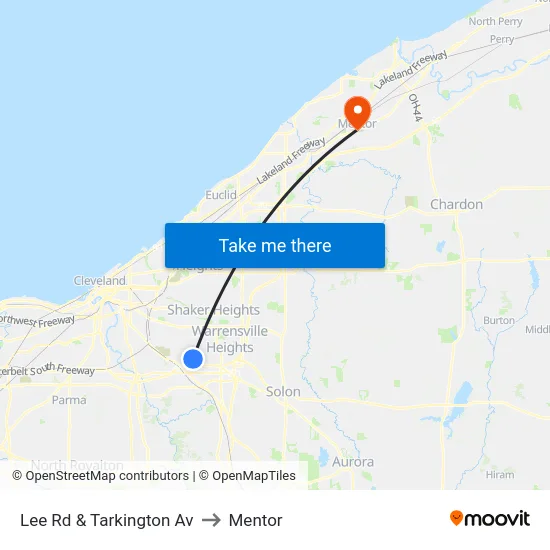 Lee Rd & Tarkington Av to Mentor map