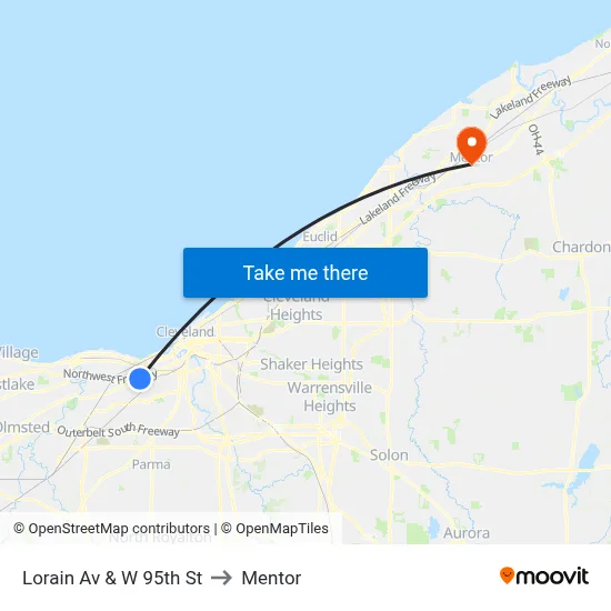 Lorain Av & W 95th St to Mentor map