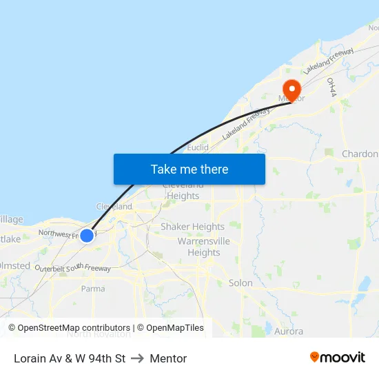 Lorain Av & W 94th St to Mentor map