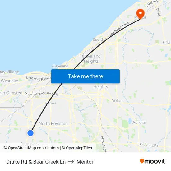 Drake Rd & Bear Creek Ln to Mentor map
