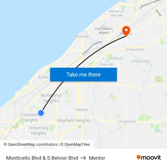 Monticello Blvd & S Belvoir Blvd to Mentor map