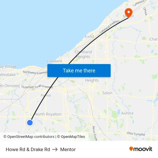 Howe Rd & Drake Rd to Mentor map