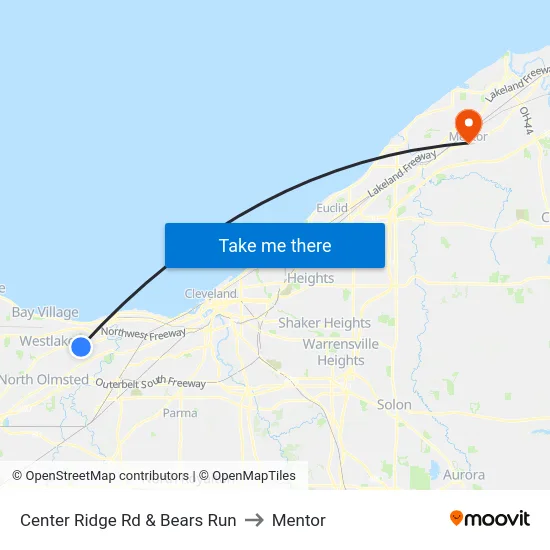 Center Ridge Rd & Bears Run to Mentor map