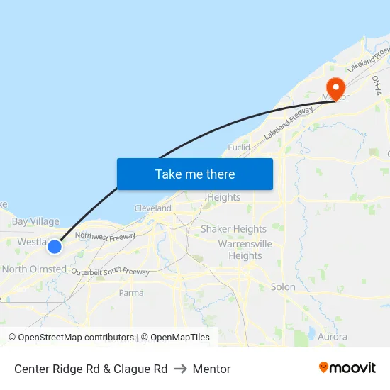 Center Ridge Rd & Clague Rd to Mentor map