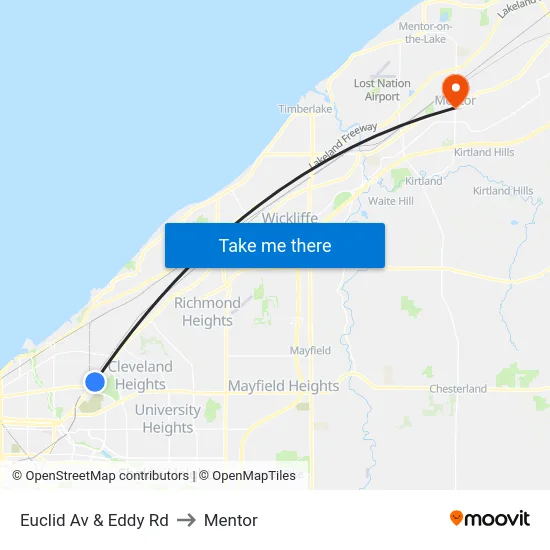 Euclid Av & Eddy Rd to Mentor map
