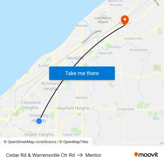 Cedar Rd & Warrensville Ctr Rd to Mentor map