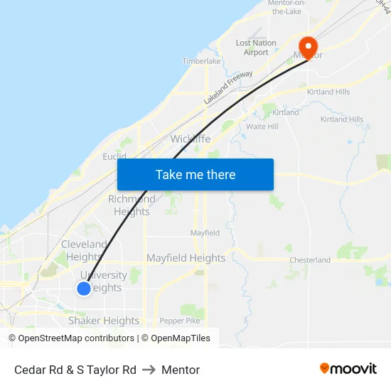 Cedar Rd & S Taylor Rd to Mentor map