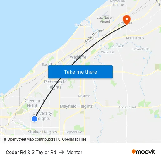 Cedar Rd & S Taylor Rd to Mentor map