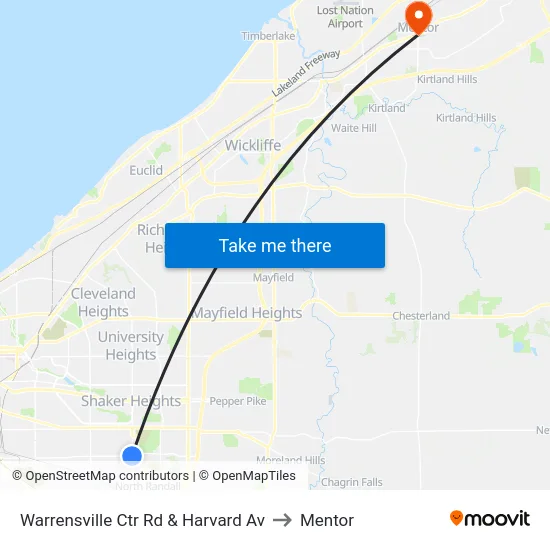 Warrensville Ctr Rd & Harvard Av to Mentor map