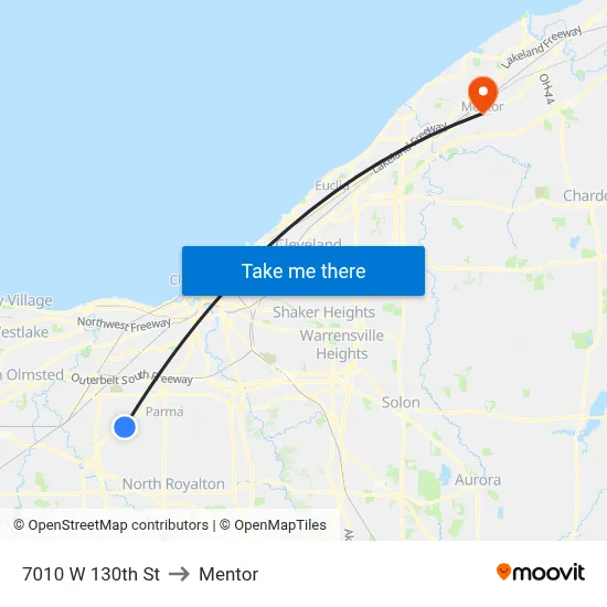 7010 W 130th St to Mentor map