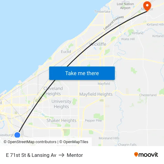 E 71st St & Lansing Av to Mentor map