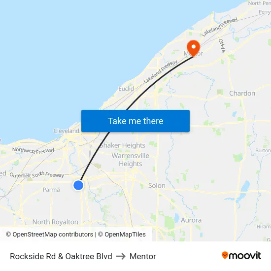 Rockside Rd & Oaktree Blvd to Mentor map