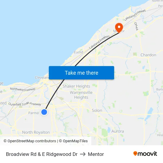 Broadview Rd & E Ridgewood Dr to Mentor map