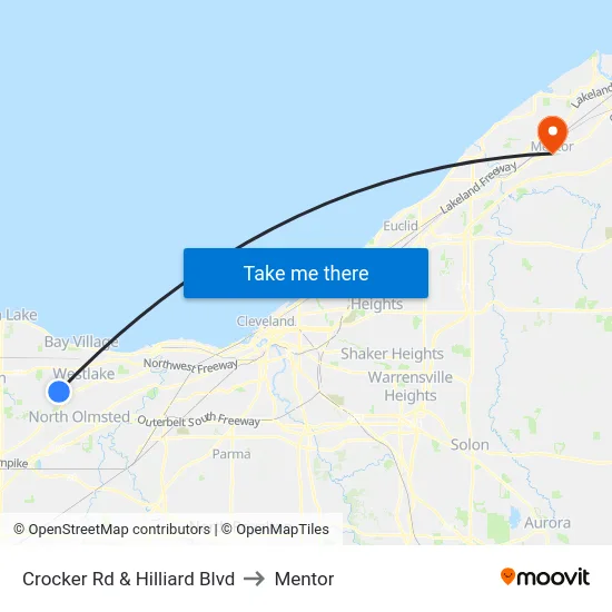 Crocker Rd & Hilliard Blvd to Mentor map