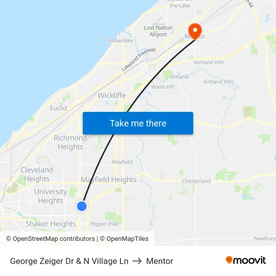 George Zeiger Dr & N Village Ln to Mentor map