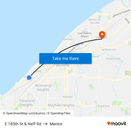 E 185th St & Neff Rd to Mentor map