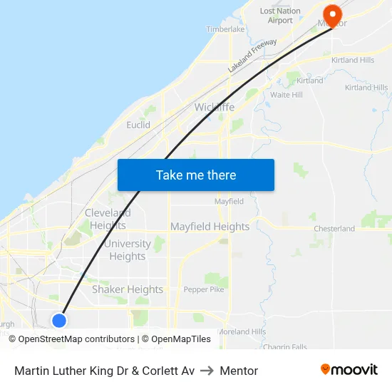 Martin Luther King Dr & Corlett Av to Mentor map