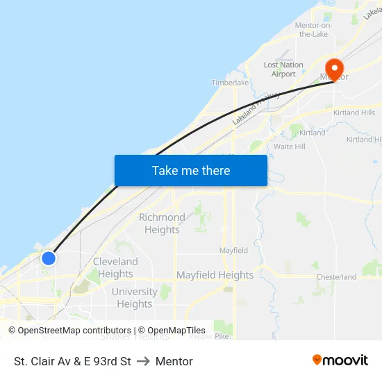St. Clair Av & E 93rd St to Mentor map