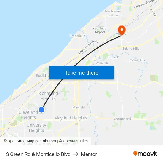 S Green Rd & Monticello Blvd to Mentor map