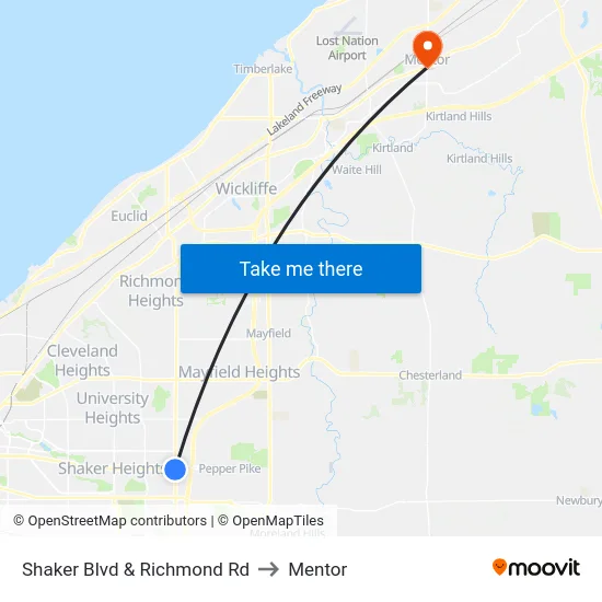 Shaker Blvd & Richmond Rd to Mentor map
