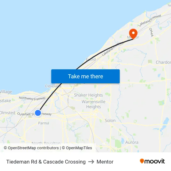Tiedeman Rd & Cascade Crossing to Mentor map