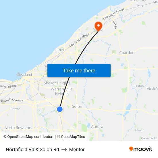 Northfield Rd & Solon Rd to Mentor map